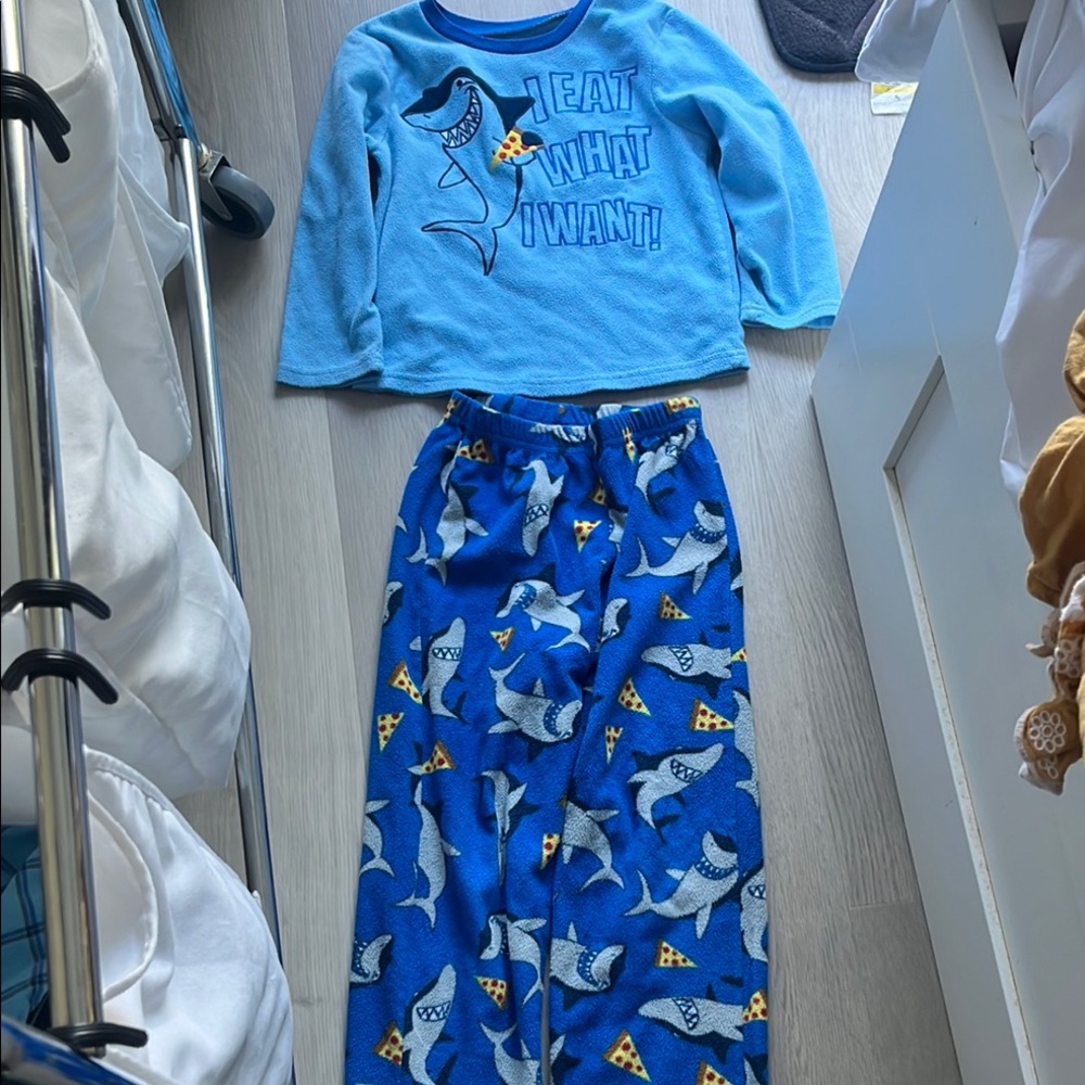 Blue pizza shark fuzzy Pajama Set Long Sleeve Soft Fabric